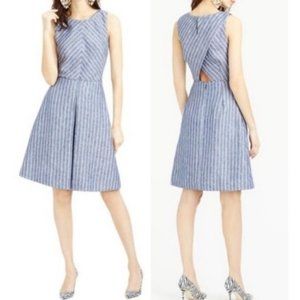 J. Crew Chevron Stripe Linen Dress Blue White Sz 16